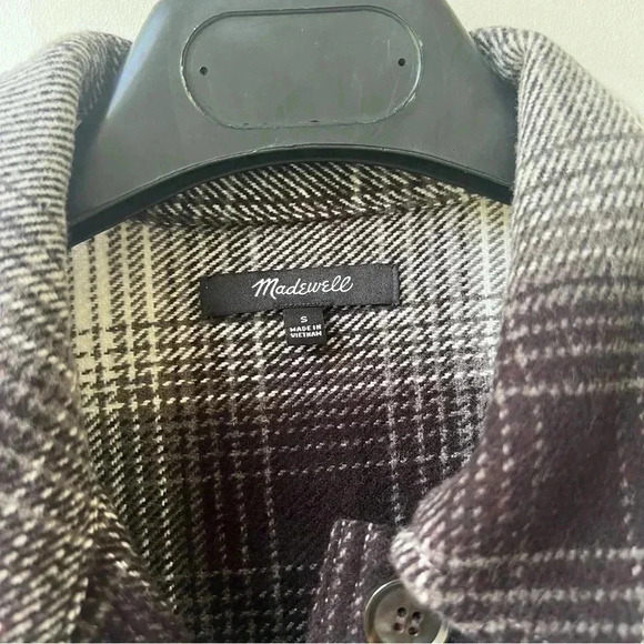 Madewell Twill Flannel Shirt-Jacket - Black and White Windowpane Plaid - Size S - Picture 6 of 7
